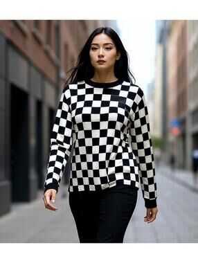 THISNEVERTHAT Black White Checkerboard Sweater Womens Unisex - XL